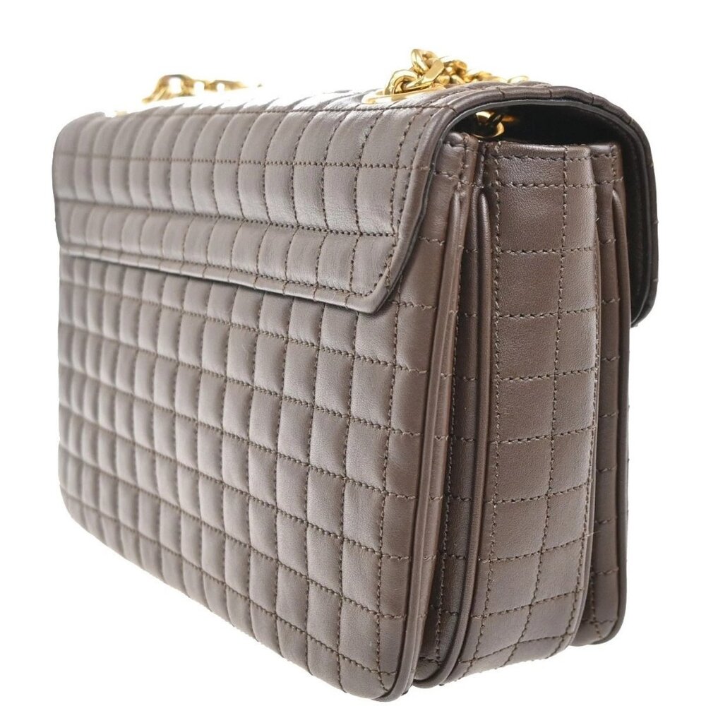 CELINE C Logo Chain Shoulder Hand Bag Quilted Leather Brown GHW Italy 57RL830 - Picture 3 of 16